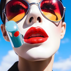 super cerca de una paleta de colores derritiendose junto a la boca de una mujer 4