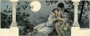 Pareja abrazándose a la luz de la luna