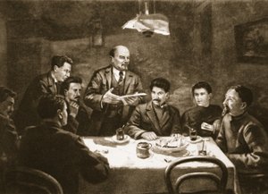 Reunión del Comité Central del Partido Bolchevique, 23 de octubre de 1917 (litografía)
