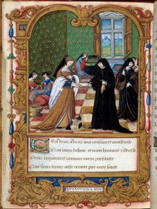 Margarita de Angulema (1492-1549) Reina de Navarra presenta su libro a la Duquesa de Étampes y favorita de Francisco I, Ana Pisseleu