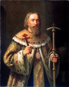 Portrait du patriarche philatete de Moscou (Fyodor (ou Feodor) Nikitich Romanov) (1553-1633) (Retrato del Patriarca Filaret de Moscú) - Peinture de Nikanor Leontievich Tiutriumov (1821-1877), huile sur toile, milieu 19e siecle - State Open air Museum