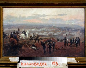 Ataque a las Colinas Verdes - Episodio de la Guerra de Crimea (1853-1856) - Pintura de Nikolai Dmitrievich Dmitriev Orenbourgsky (Dmitriev-Orenbourgsky o Dmitriev Orenburgsky o Dmitriev-Orenburgsky) (1837-1898), óleo sobre madera