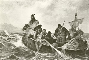 Leif Ericson frente a la costa de Vineland (grabado)
