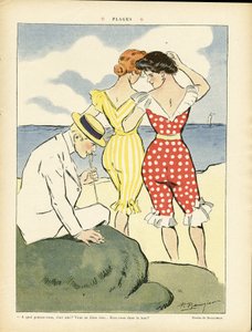 Ilustración de Paul Balluriau (1860-1917) en Le Rire, 01/08/08 - Playas - Ocio, Amor, Moda, Marina Marítima, Trajes de baño