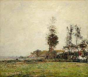 Holanda, paisaje con árboles y casas