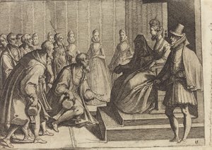 Margarita de Austria Recibiendo a un Noble [verso]
