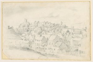 Tutbury - Ciudad, Iglesia y Castillo: dibujo a lápiz, nd [?siglo XIX]