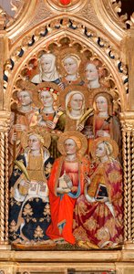 Santas mujeres, de Virgen y niño rodeados de ángeles y santos