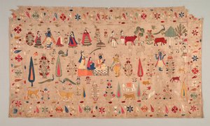 Rumal Decorado con Escenas de la Vida de Krishna, 1700s