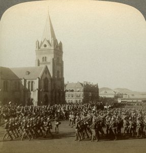 Soldados británicos revisados por Lord Roberts, Plaza Pública, Pretoria, Sudáfrica, Guerra de los Bóers, 1900