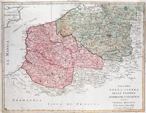 Mapa de la campaña de Flandes entre el ejército francés y el ejército austríaco