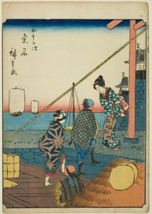 Kuwana, de la serie "Cincuenta y tres estaciones [del Tokaido] (Gojusan tsugi)," también conocida como el Tokaido de figuras (Jinbutsu Tokaido)