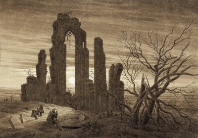 Invierno, Noche, vejez y muerte (extracto del ciclo de las horas del día y las edades del hombre) - Obra de Caspar David Friedrich (1774-1840), sepia sobre papel (19,2x27,5 cm) de Caspar David Friedrich