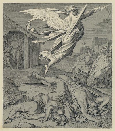 Convocatoria del Ángel Destructor a Babilonia (grabado) de English School