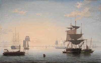 Puerto de Boston, con la ciudad a lo lejos, c.1846-47 de Fitz Henry Lane