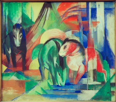 Tres caballos en el abrevadero de Franz Marc
