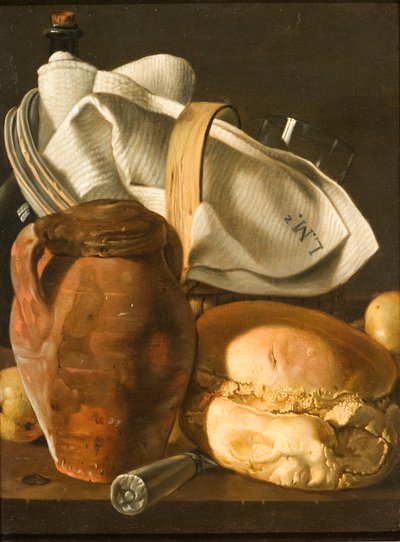 Naturaleza muerta con pan, una jarra y una servilleta, después de circa 1830 de Luis Egidio Melendez