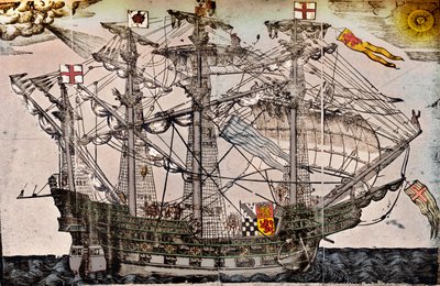 Un grabado en madera de un barco que se cree que es el Ark Royal, c. 1587 de Unbekannt