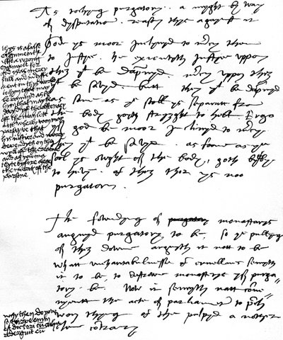 Argumentos del Obispo Latimer contra la doctrina católica del Purgatorio con notas marginales hechas por el Rey Enrique VIII, c.1538 de Unbekannt
